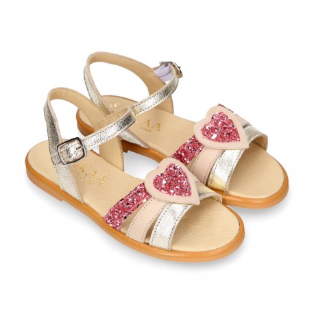 Nappa Leather Girl Sandal shoes with HEART design.