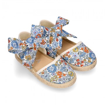 Girl LIBERTY Cotton canvas Espadrille shoes with bow.