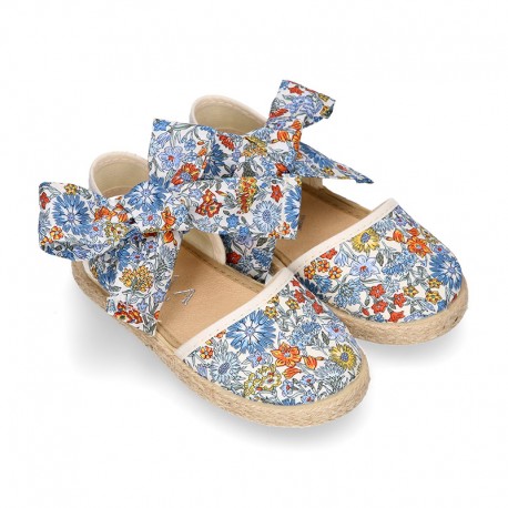 Girl LIBERTY Cotton canvas Espadrille shoes with bow.