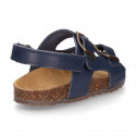 Cowhide leather kids sandals BIO style with hook and loop strap and side buckles.