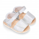 BABY GIRL Sandal shoes Menorquina style with double hook and loop strap closure.