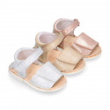 BABY GIRL Sandal shoes Menorquina style with double hook and loop strap closure.