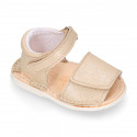 BABY GIRL Sandal shoes Menorquina style with double hook and loop strap closure.