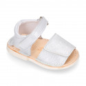 BABY GIRL Sandal shoes Menorquina style with double hook and loop strap closure.