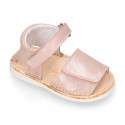 BABY GIRL Sandal shoes Menorquina style with double hook and loop strap closure.