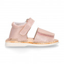 BABY GIRL Sandal shoes Menorquina style with double hook and loop strap closure.