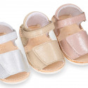 BABY GIRL Sandal shoes Menorquina style with double hook and loop strap closure.