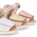 BABY GIRL Sandal shoes Menorquina style with double hook and loop strap closure.