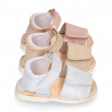 BABY GIRL Sandal shoes Menorquina style with double hook and loop strap closure.