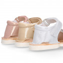 BABY GIRL Sandal shoes Menorquina style with double hook and loop strap closure.