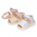 BABY GIRL Sandal shoes Menorquina style with double hook and loop strap closure.