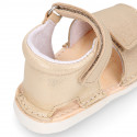 BABY GIRL Sandal shoes Menorquina style with double hook and loop strap closure.