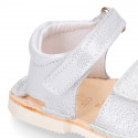 BABY GIRL Sandal shoes Menorquina style with double hook and loop strap closure.