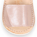 BABY GIRL Sandal shoes Menorquina style with double hook and loop strap closure.