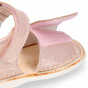 BABY GIRL Sandal shoes Menorquina style with double hook and loop strap closure.