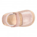 BABY GIRL Sandal shoes Menorquina style with double hook and loop strap closure.