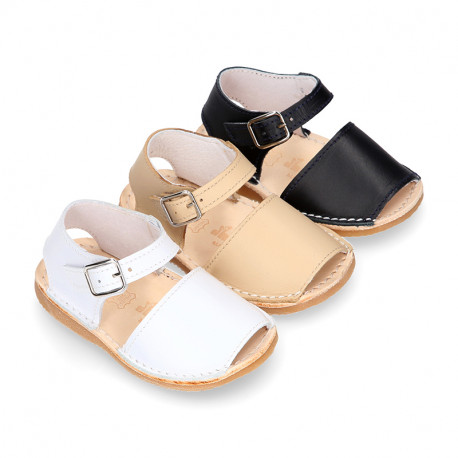 BABY KIDS Sandal shoes Menorquina style with buckle fastening in soft Nappa leather.