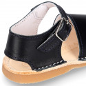 BABY KIDS Sandal shoes Menorquina style with buckle fastening in soft Nappa leather.