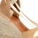 Suede leather wedge woman espadrilles shoes with ribbons closure.