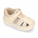 IVORY Nappa leather OKAA FLEX kids Sandal shoes laceless and with toe cap.