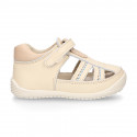 IVORY Nappa leather OKAA FLEX kids Sandal shoes laceless and with toe cap.