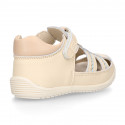 IVORY Nappa leather OKAA FLEX kids Sandal shoes laceless and with toe cap.