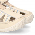 IVORY Nappa leather OKAA FLEX kids Sandal shoes laceless and with toe cap.