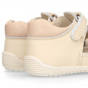 IVORY Nappa leather OKAA FLEX kids Sandal shoes laceless and with toe cap.