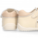 IVORY Nappa leather OKAA FLEX kids Sandal shoes laceless and with toe cap.