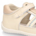 IVORY Nappa leather OKAA FLEX kids Sandal shoes laceless and with toe cap.