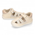 IVORY Nappa leather OKAA FLEX kids Sandal shoes laceless and with toe cap.