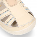 IVORY Nappa leather OKAA FLEX kids Sandal shoes laceless and with toe cap.