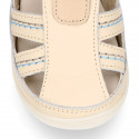 IVORY Nappa leather OKAA FLEX kids Sandal shoes laceless and with toe cap.