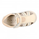 IVORY Nappa leather OKAA FLEX kids Sandal shoes laceless and with toe cap.