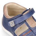 MEDIUM BLUE Nappa leather OKAA FLEX kids Sandal shoes laceless and with toe cap.