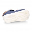 MEDIUM BLUE Nappa leather OKAA FLEX kids Sandal shoes laceless and with toe cap.