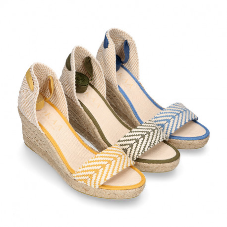 BRAIDED Cotton canvas women wedge espadrille shoes with SANDAL style in trendy colors.