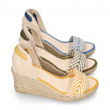 BRAIDED Cotton canvas women wedge espadrille shoes with SANDAL style in trendy colors.