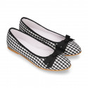 Woman ballet flats with ribbon design in VICHY cotton canvas.