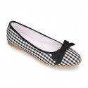 Woman ballet flats with ribbon design in VICHY cotton canvas.