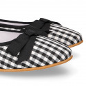 Woman ballet flats with ribbon design in VICHY cotton canvas.
