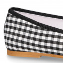 Woman ballet flats with ribbon design in VICHY cotton canvas.