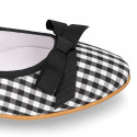 Woman ballet flats with ribbon design in VICHY cotton canvas.