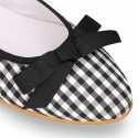 Woman ballet flats with ribbon design in VICHY cotton canvas.