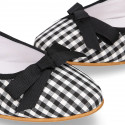 Woman ballet flats with ribbon design in VICHY cotton canvas.