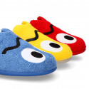 FUNNY Terry cloth Home shoes with open heel design.