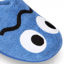 FUNNY Terry cloth Home shoes with open heel design.