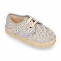 Kids CROCHET Cotton canvas Laces up shoes Espadrille style design.