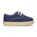 Kids CROCHET Cotton canvas Laces up shoes Espadrille style design.