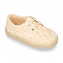 Kids CROCHET Cotton canvas Laces up shoes Espadrille style design.